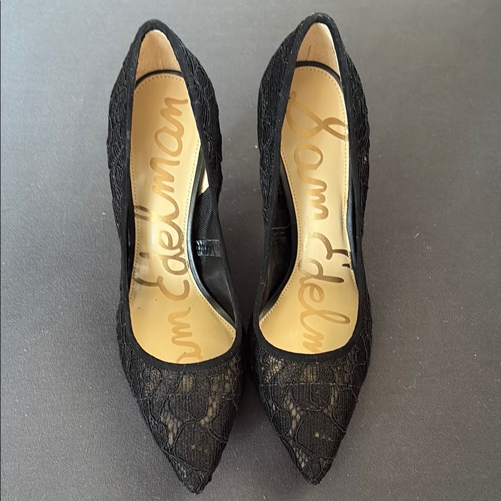 SAM EDELMAN Hazel Heels Black Lace Design